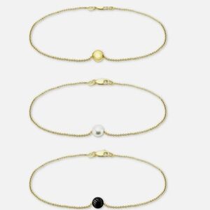 Giani Bernini 3 Pc Set Onyx & Freshwater Pearl Chain Bracelets 18k Gold Plated